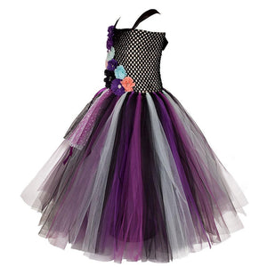 Maleficent Costume Evil Witch Cosplay Floral Dress Set With Wings and Horn Hat For Kids Halloween Party