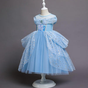 Girls Costume Princess Elsa Cosplay Dress Birthday Party Dress With Accessories