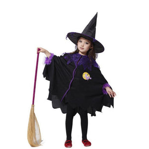 Girls Witch Costume Robe Halloween Witch Cosplay Purple Robe with Witch Hat