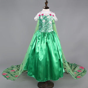 Kids Frozen Costume Princess Elsa Cosplay Birthday or Party Green Dress With Accessories