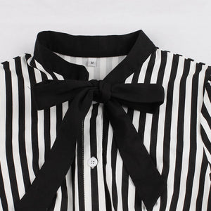 With Pocket Bow Stripe Black 50S Dress