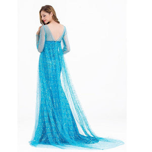 Women's Frozen Costume Princess Elsa Cosplay Sequin Dress With Wig