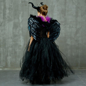 For Kids Maleficent Costume Evil Witch Cosplay Set With Wings and Horn Hat For Halloween Party