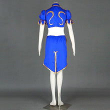 Load image into Gallery viewer, Women and Kids Street Fighter Costume Chun Li Cosplay Blue Fighting Suite Set