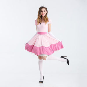 Womens Snow White as Princess Cosplay Pink Dress Costume With Handband and Gloves