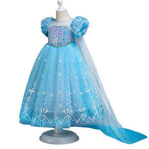 Girls Costume Princess Elsa Cosplay Dress with Robe Birthday Party Dress With Accessories