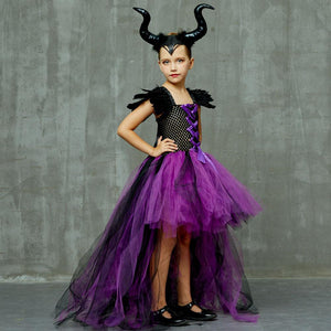 Maleficent Costume Evil Witch Cosplay Set With Wings and Horn Hat For Kids Halloween Party