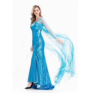 Women's Frozen Costume Princess Elsa Cosplay Sequin Dress With Wig