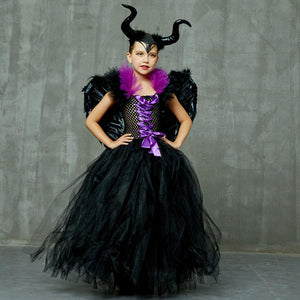 For Kids Maleficent Costume Evil Witch Cosplay Set With Wings and Horn Hat For Halloween Party