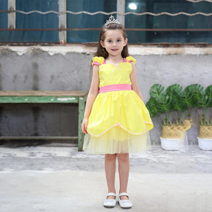 Kid's Beauty and the Beast Costume Princess Belle Costumes Cotton Yellow Dress With Accessories