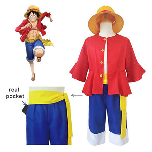 One Piece Costume Monkey D Luffy Cosplay Set with Hat For Mens Halloween Costumes