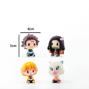 10Pcs Demon Slayer Figure Kamado Tanjirou Kamado Nezuko Figure Sitting Cute Chibi Toys