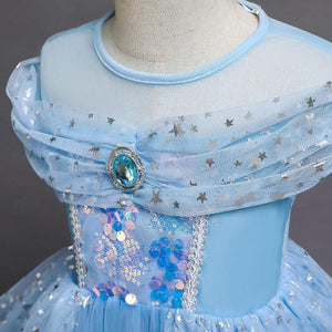 Girls Costume Princess Elsa Cosplay Dress Birthday Party Dress With Accessories