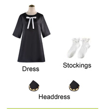 Load image into Gallery viewer, Women and Kids Spy x Family Costume Anya Forger Cosplay Black Dress with Headdress and Stockings