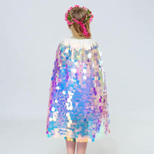 Load image into Gallery viewer, Kids Frozen Snow White Beauty and the Beast Costume Princess Elsa Anna Belle Cosplay Rainbow Sequin Capes Robe