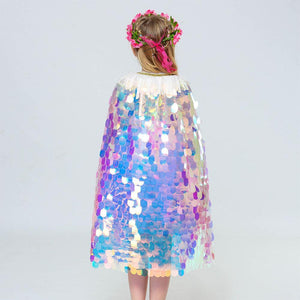 Kids Frozen Snow White Beauty and the Beast Costume Princess Elsa Anna Belle Cosplay Rainbow Sequin Capes Robe