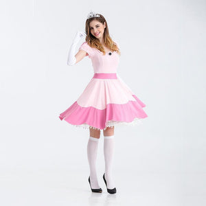 Womens Snow White as Princess Cosplay Pink Dress Costume With Handband and Gloves