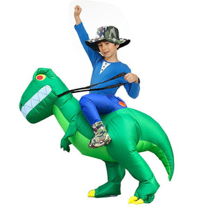 Inflatable Dinosaur Costume T-Rex Dino Rider Outfit Halloween Cosplay Blow Up Costume For Kids and Adults
