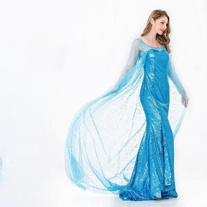 Women's Frozen Costume Princess Elsa Cosplay Sequin Dress With Wig