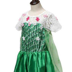Kids Frozen Costume Princess Elsa Cosplay Birthday or Party Green Dress With Accessories
