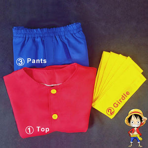One Piece Costume Monkey D Luffy Cosplay Set with Hat For Mens Halloween Costumes
