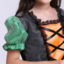 Load image into Gallery viewer, Girls Witch Costume Dress Halloween Witch Cosplay Pumpkin Dress with Witch Hat