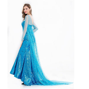 Women's Frozen Costume Princess Elsa Cosplay Sequin Dress With Wig