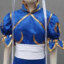Load image into Gallery viewer, Women and Kids Street Fighter Costume Chun Li Cosplay Blue Fighting Suite Set