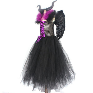 For Kids Maleficent Costume Evil Witch Cosplay Set With Wings and Horn Hat For Halloween Party