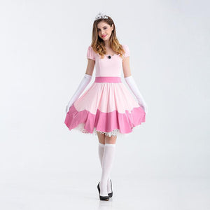 Womens Snow White as Princess Cosplay Pink Dress Costume With Handband and Gloves