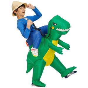 Inflatable Dinosaur Costume T-Rex Dino Rider Outfit Halloween Cosplay Blow Up Costume For Kids