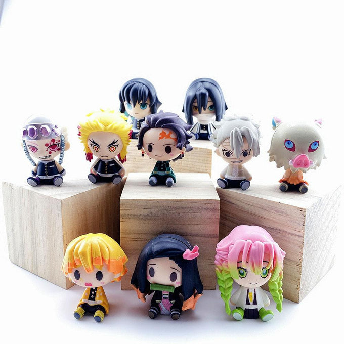 10Pcs Demon Slayer Figure Kamado Tanjirou Kamado Nezuko Figure Sitting Cute Chibi Toys