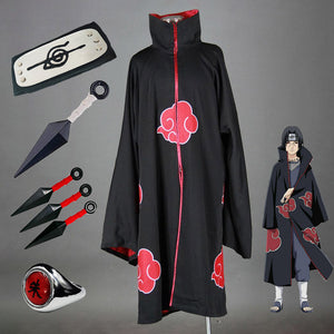 5PCS Naruto Akatsuki Uchiha Itachi Cosplay Cloak Set For Men and Kids